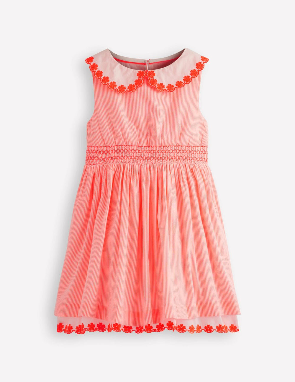 Nostalgic Broderie Dress-Neon Coral Seersucker / Boden us