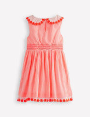 Nostalgic Broderie Dress-Neon Coral Seersucker / Boden us