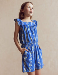 Ciara Pom Trim Jersey Romper-Blue Floral / Boden Sale