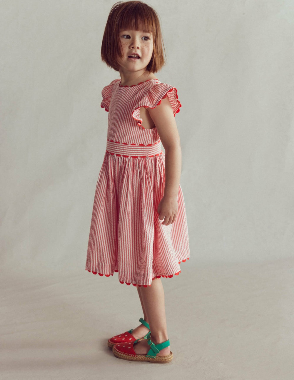 Ric Rac Trim Flutter Dress-Red Stripe / Boden Sale