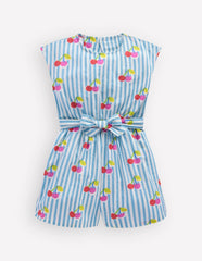 Tie Waist Woven Playsuit-Blue Cherry Stripe / Boden Sale