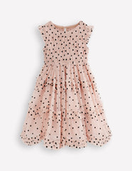Tulle Ruffle Occasion Dress-Rose Smoke Flock Spot / Boden