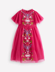 Embroidered Tulle Dress-Cherry Jam Lovebirds / Boden Online