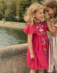 Embroidered Tulle Dress-Cherry Jam Lovebirds / Boden Online