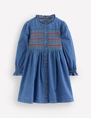Suki Long Sleeve Smocked Dress-Mid Vintage Denim / Boden Sale