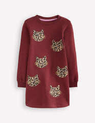 Ida Sweatshirt Appliqué Dress-Chestnut Cat Faces / Boden Outlet