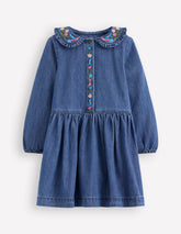 Denim Embroidered Collar Dress-Mid Vintage Denim / Boden