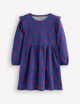 Posie Long Sleeve Jersey Dress-Starboard Blue Tiny Bows / Boden Outlet