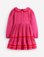 Cord Ric Rac Trim Dress-Raspberry Pink / Boden