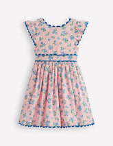 Ric Rac Trim Flutter Dress-Chalk Pink Daisy / Boden