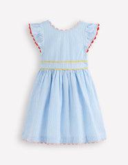 Ric Rac Trim Flutter Dress-Sapphire Blue Stripe / Boden Discount