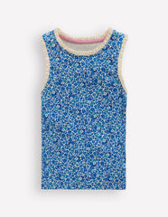 Ribbed Lace Trim Tank-Cabana Blue Ditsy Floral / Boden Online