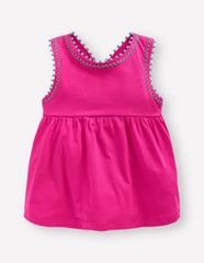 Cross-Back Pom Trim Top-Pink Peony / Boden Outlet