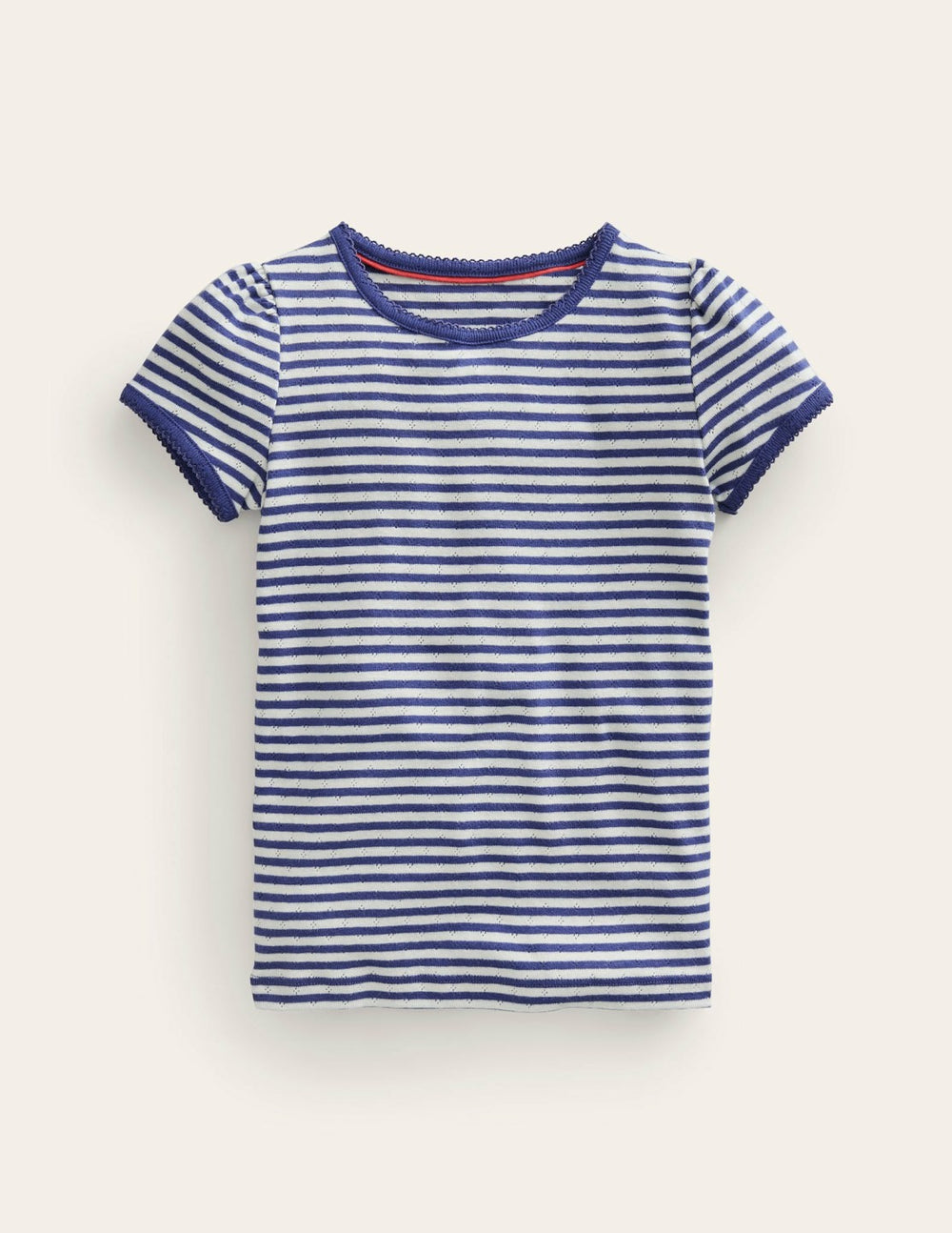 Short Sleeve Pointelle Top-Soft Ivory/Starboard Blue / Boden Discount