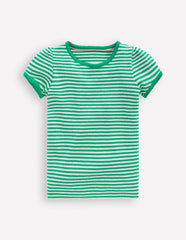 Short Sleeve Pointelle Top-Green/Ivory Stripe / Boden Sale
