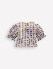Peplum Woven Top-Ivory Floral Stripe / Boden Discount