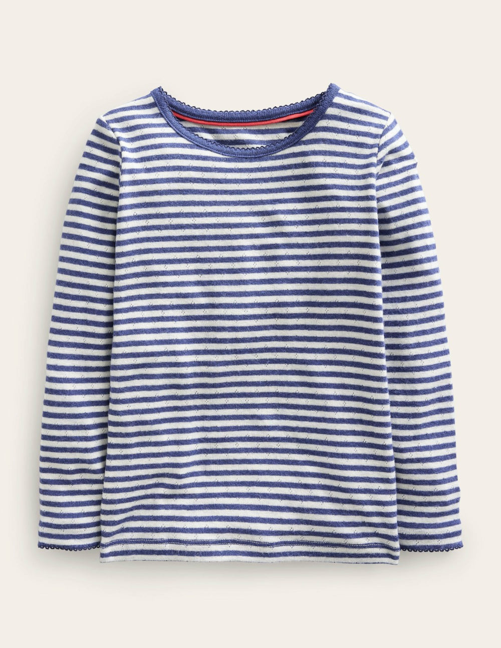 Long Sleeve Pointelle Top-Starboard Blue/Soft Ivory / Boden