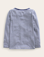 Long Sleeve Pointelle Top-Starboard Blue/Soft Ivory / Boden