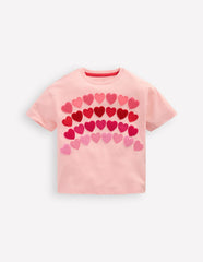 Relaxed Applique T-shirt-Chalk Pink Heart rainbow / Boden Discount