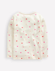 Long Sleeve Pointelle Top-Soft Ivory Hearts / Boden