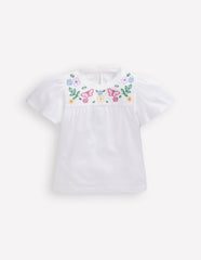 Embroidered Flutter Sleeve Top-White / Boden us