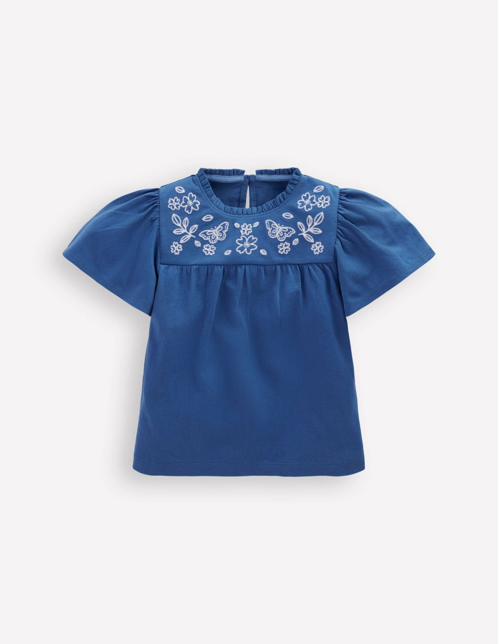 Embroidered Flutter Sleeve Top-Sapphire Blue / Boden