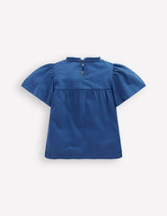 Embroidered Flutter Sleeve Top-Sapphire Blue / Boden