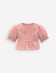Peplum Woven Top-Almond Pink Broderie / Boden Sale
