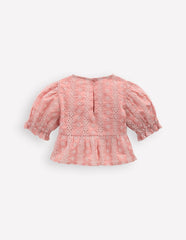 Peplum Woven Top-Almond Pink Broderie / Boden Sale