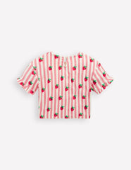 Dropped Shoulder Towelling Top-Blush Strawberry Stripe / Boden Online