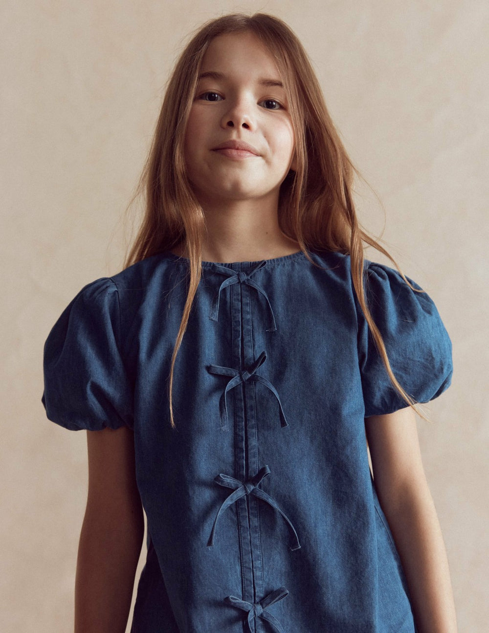 Bow Front Woven Top-Chambray / Boden