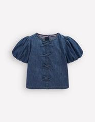 Bow Front Woven Top-Chambray / Boden