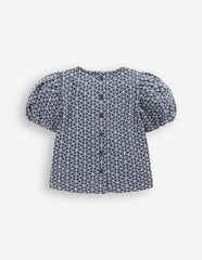 Puff Sleeve Woven Top-Chambray Broderie / Boden Discount