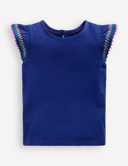 Flutter Sleeve Trim Top-Starboard Blue / Boden us