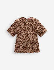 Short Sleeve Peplum Top-Partridge Brown Leopard Print / Boden Outlet