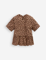 Short Sleeve Peplum Top-Partridge Brown Leopard Print / Boden Outlet