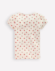 Short Sleeve Pointelle Top-Ivory Strawberry / Boden us