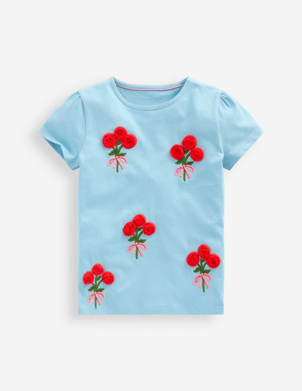 Puff Sleeve Superstitch Top-Blue Flower Bunches / Boden