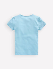 Puff Sleeve Superstitch Top-Blue Flower Bunches / Boden