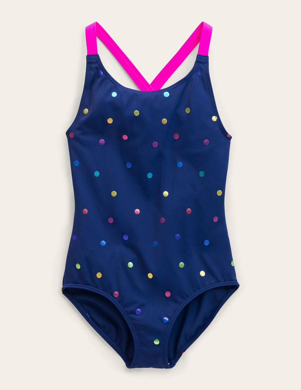Cross-Back Printed Swimsuit-Rainbow Foil Confetti Spot / Boden Discount