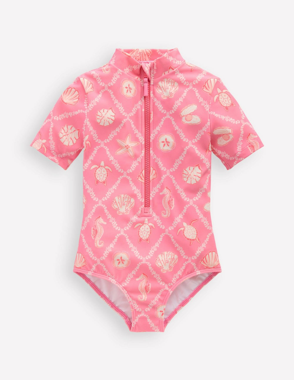 Short-sleeved Swimsuit-Salmon Pink Shell Tile / Boden On sale