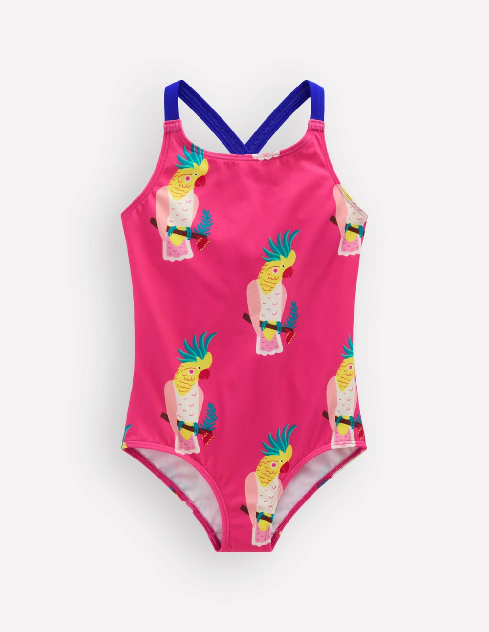 Cross-Back Printed Swimsuit-Pink Tropical Bird / Boden