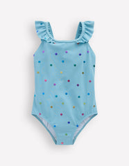 Hallie Frill Strap Swimsuit-Air Blue Multi Foil Spot / Boden Online