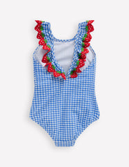 Flutter Trim Swimsuit-Glacier Blue Gingham / Boden On sale