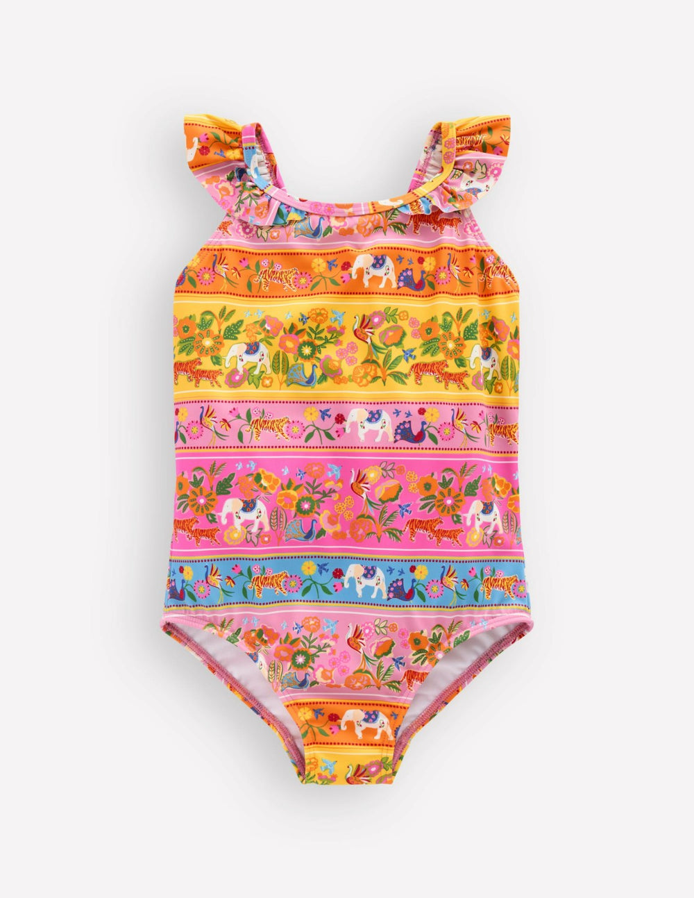 Hallie Frill Strap Swimsuit-Multi Tropical Animals Stripe / Boden