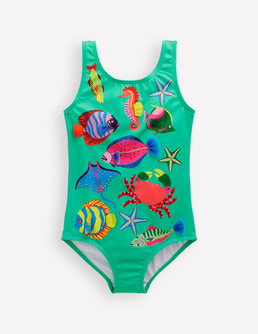Scoop Back Appliqué Swimsuit-Aquamarine Blue Fish / Boden us