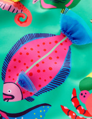 Scoop Back Appliqué Swimsuit-Aquamarine Blue Fish / Boden us