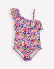 Lila One Shoulder Swimsuit-Meadowsweet Pink Garden Floral / Boden Online