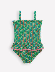 Peplum Smocked Swimsuit-Green Vine Floral / Boden On sale