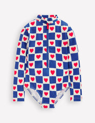 Long-sleeved Swimsuit-Bluejay Heart Stamp / Boden On sale